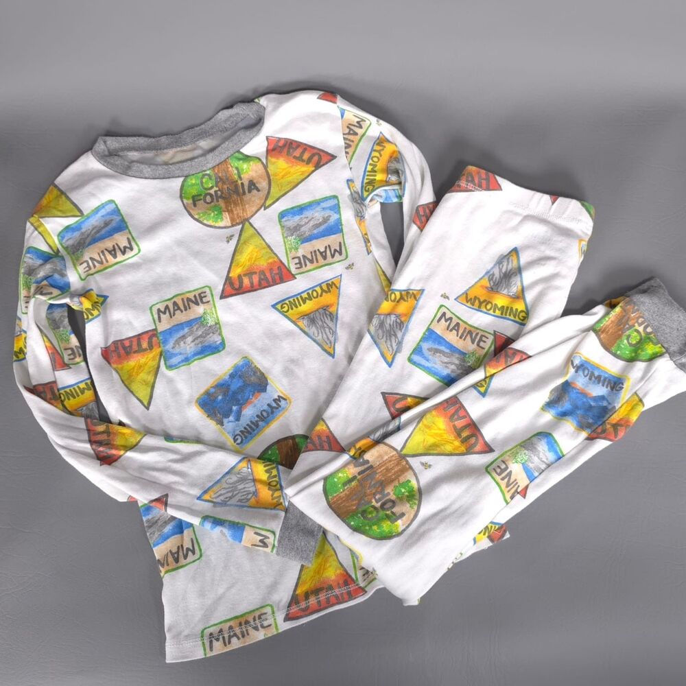 BURTS BEE Kids Boys 100% Organic Cotton Pajama‎ 8Y Set Travel Print Multicolor